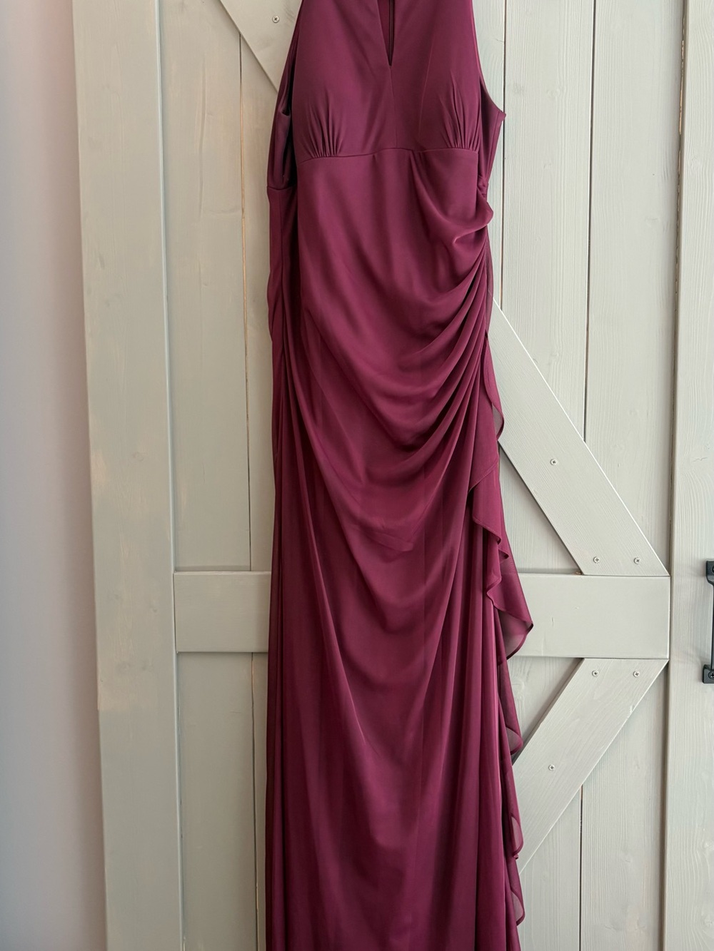 Betsy & Adam Sleeveless Draped Maxi Dress in Plum